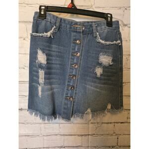 Floral Blooming Blue Jean Mini Skirt